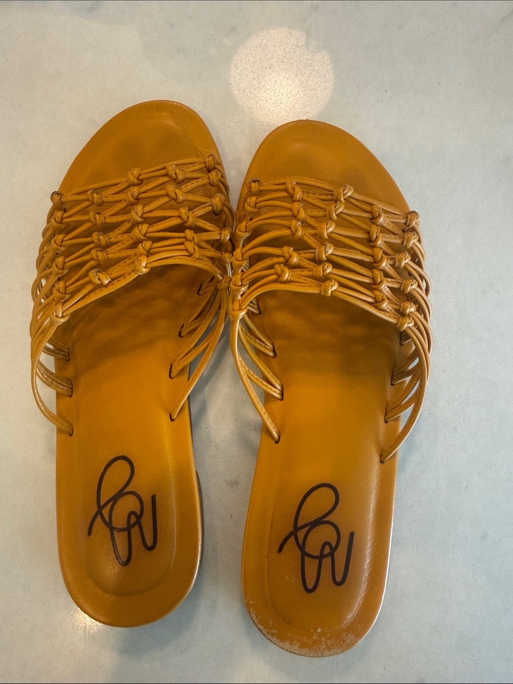 Mansur Gavriel Braided Slide Sandals in Mustard Yellow